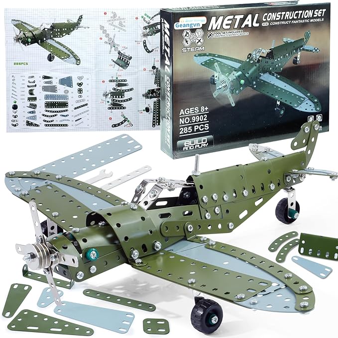 Metal Model Airplane Building Toys for Ages 8-13 14 and Up, 285pcs Plane Stem Toys for Boys Age 8-12, Assembly Jet Kits for Kids 8-10, Birthday for 9 10 11 Year Old Boys Adults