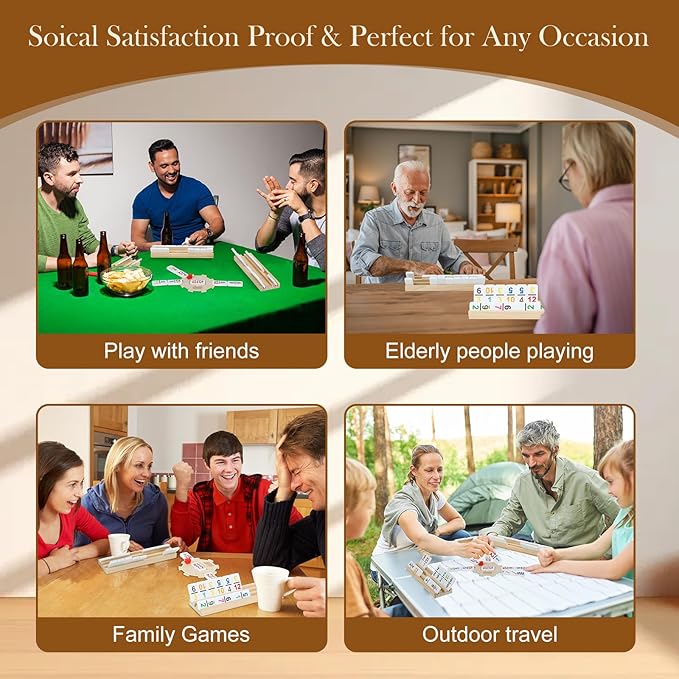 2-6 Players Mexican Train Dominoes Set with Numbers, 6 Wooden Racks, 91 Tiles, Portable Case, Dominos Set for Adults, Board Games for Adults, Valentines Day Gifts for Him Her Men Women Mom Dad