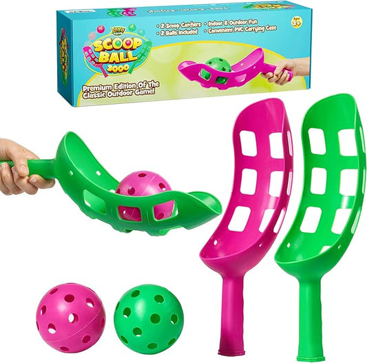 YoYa Toys Scoop Ball Set - Toss & Catch Game for Kids - Outdoor Fun, Beach Toys - Ideal for Field Day, Summer Activities, PE Equipment, Backyards, Parks, Camping - Includes 2 Scoops, 2 Balls, PVC Case