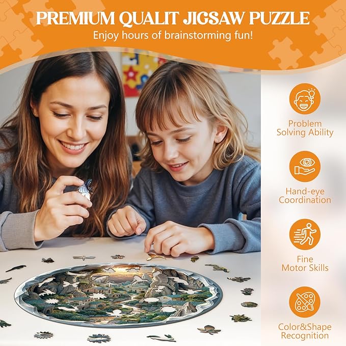 Wooden Puzzles for Adults, Wooden Jigsaw Puzzles for Adults Kids, 3D Vision Inside The Cave-2 Unique Shaped Wood Puzzles Adult, Creative Birthday Gifts for Friends Family Game (13.4 * 13.4in 300pcs)