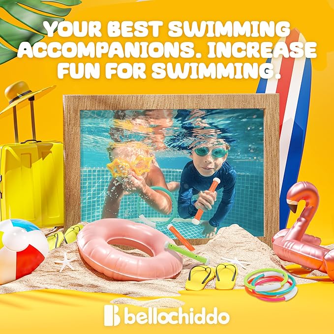 BELLOCHIDDO Diving Rings & Sticks Set - Underwater Training Pool Toys for Kids Ages 4-8, Summer Water Games Gift with Fun Accessories