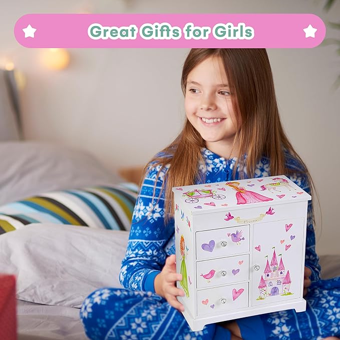 Jewelkeeper Jewelry Box for Girls with 3 Drawers - Musical Princess Jewelry Box with Spinning Doll and Dance of the Sugar Plum Fairy Tune - Appreciated Gifts for Kids - 9.5 x 7.75 x 9.5 Inches