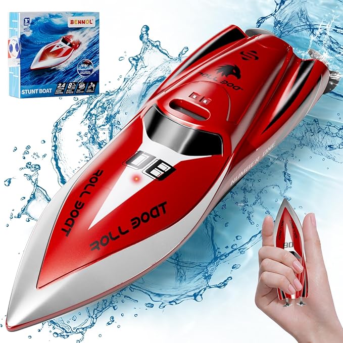 Remote Control Boat, 2.4Ghz Toy RC Boat with 360 Rotating for Lakes Swimming Pool Bath Toys, Mini Remote Control Stunt Boats Summer Outdoor Toys for Kids Boys Girls 8-12 Years Birthday Gift