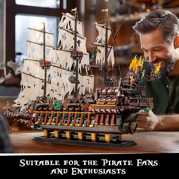 Mould King 13197 Pirate Ship Building Toy, MOC Flying Dutchman Model Ship Boat, Toy Building Sets for Adults, Halloween Decor Christmas Birthday Gifts for Teens Collections (4364 Pieces)