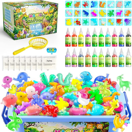Flooyes Magic Gel Elf Water Toy Kit, Aqua Water Fairy Gel Kit, Creative Squishy Maker Animals with 20 Colors Magic Gels and 24 Shape Molds, Birthday Gifts Crafts&Art DIY STEM for Kids