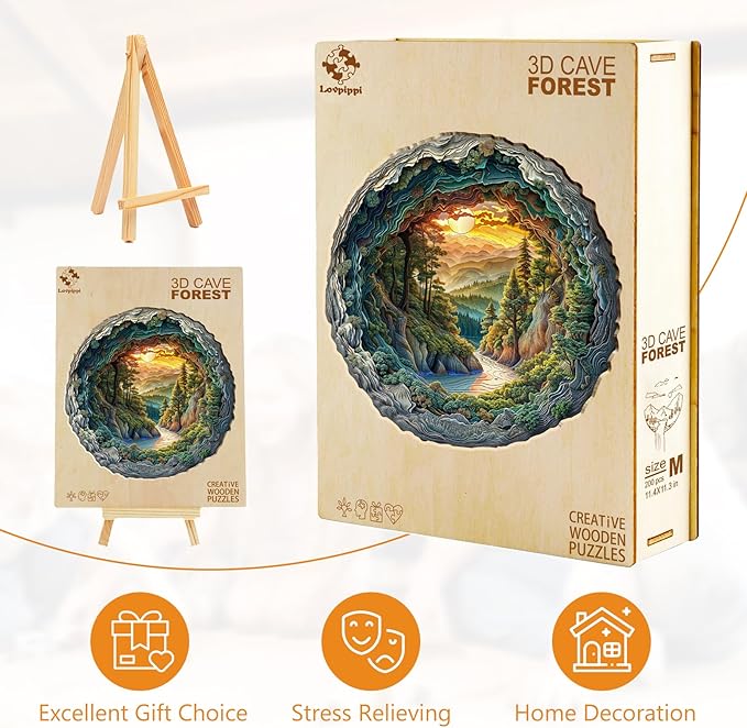 Wooden Puzzles for Adults, Wooden Jigsaw Puzzles for Adults Kids, 3D Cave Forest Unique Shaped Wood Puzzles Adult, Creative Birthday Gifts for Friends Family Game (13.4 * 13.3in 300pcs)