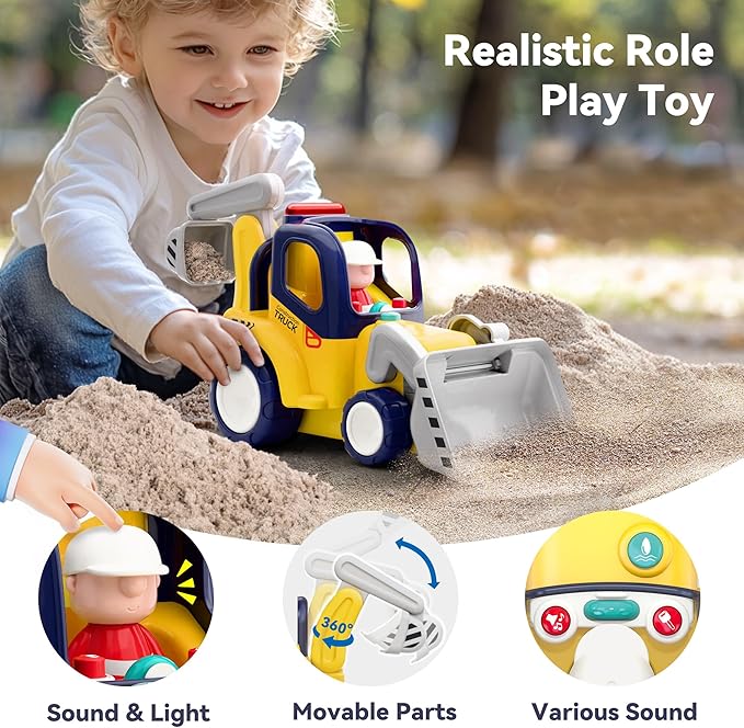 iPlay, iLearn Remote Control Construction Truck Toy for Toddlers 2-4, Baby RC Car Toys W/Light Sound, Backhoe Loader Play Vehicle, Birthday Gift 18 24 Month Infant, 2 3 4 5 Year Old Boy Girl Children