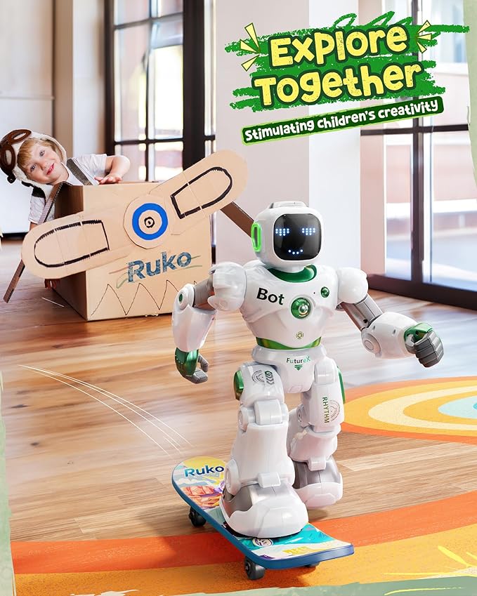 Ruko 1088 Large Robot Toys for Kids, Voice and App Control, Smart Remote Control Carle Robots, Programmable Interactive Music Girls Boys Toys, Gifts for Kids 4 5 6 7 8 9 Year Old, Green