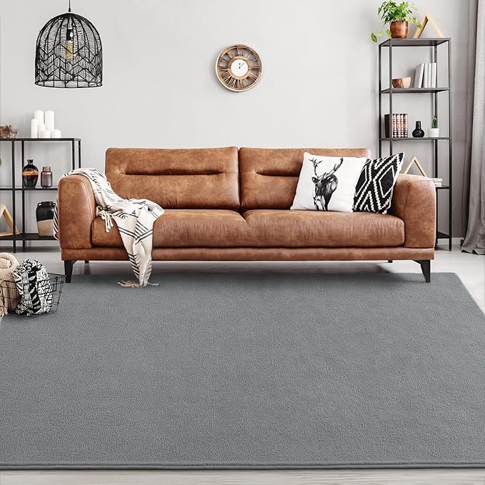 FlyDOIT Area Rugs for Bedroom Living Room, 7x10 Grey Super Soft Comfy Thickened Memory-Foam Indoor Carpets, Modern Aesthetic Minimalist Carpet for Boys Girls Adults Apartment Nursery Home Décor