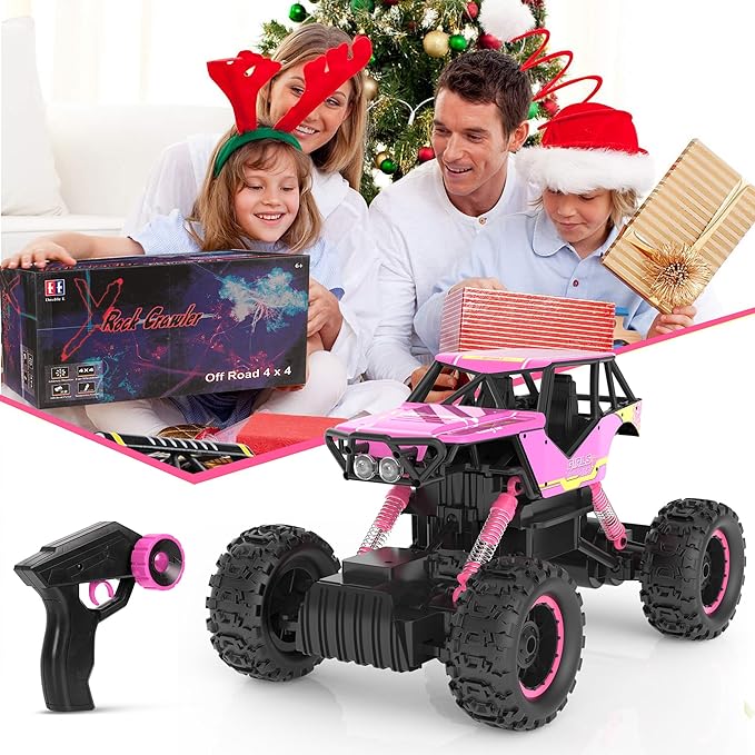 DOUBLE E 1:12 RC Monster Truck - 4WD Off-Road Remote Control Car, Dual Motors, Headlights, Rechargeable, Gift for Boys & Girls