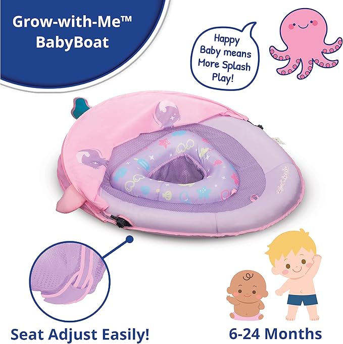 SwimSchool Infant Baby Pool Floats, Free Swimming, Super Buoyant – Ages 6-24 Months – Multiple Colors/Styles – Adjustable Canopies and Seats, Splash & Play Baby Floaties