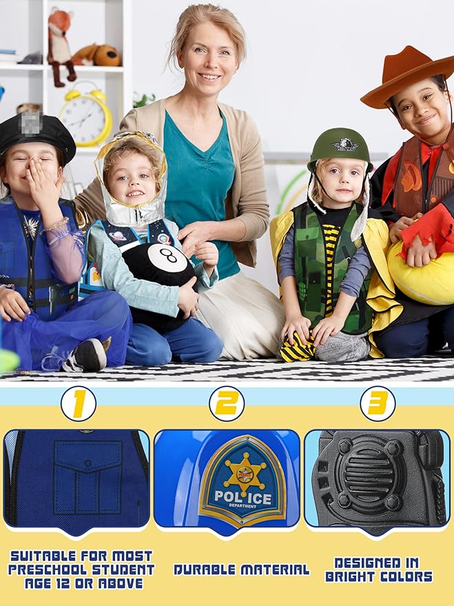 Hungdao 6 Sets Kids Boys Girls Dressing up Costumes, Toddler Dressing up and Pretend Play for Age 6-10 Dress up Firefighter, Construction Worker, Explorer, Astronaut, Cowboy, Policeman