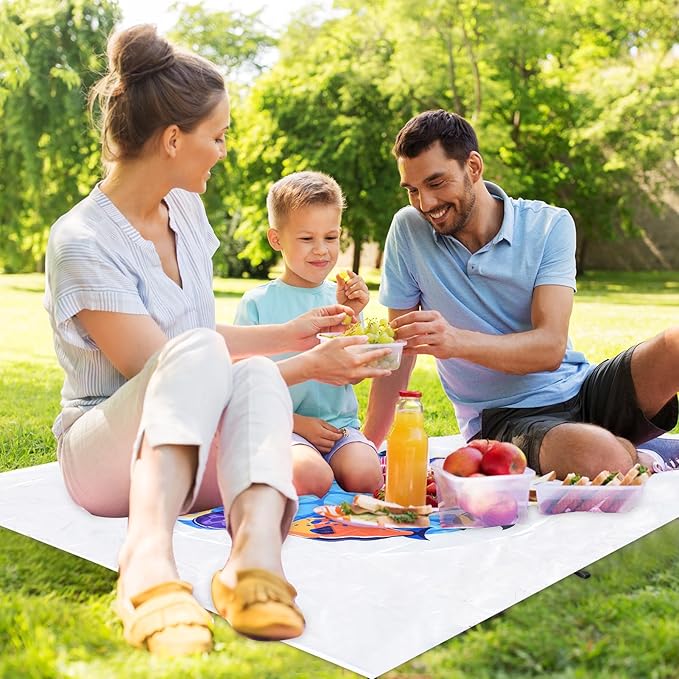 6.5 X 6.5 Ft Baby Beach Pool, 2 in 1 Portable Kids Beach Play Pool Puddle Toddler Beach Blanket and Kiddie Pools Blue Cartoon Childs Sand Pit Paddling Pools with Water Bag for Boy Girl Outdoor Camping