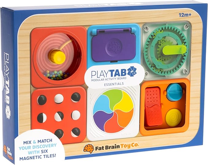 Fat Brain Toys PlayTab Essentials, Modular Sensory Activity Board for Babies and Toddlers Ages 12 Months+