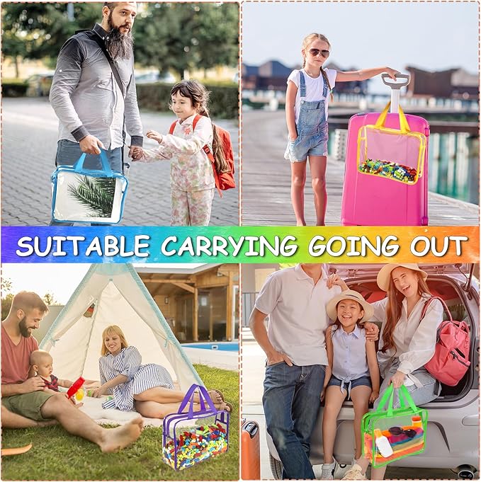 6 Packs Large Toy Storage Bags with Labels, Reusable Clear PVC Board Game Storage, Travel Waterproof Organizer Bags with Zipper for Building Blocks, Puzzle, Kids Books(6 Colors)