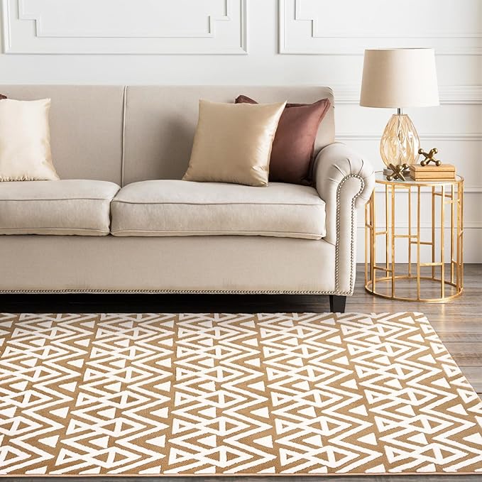 Ompaa Ultra Soft Shaggy Rugs Memory Foam Bedroom Carpet, Beige 3 x 5 Feet, Plush Geometric Textured Area Rugs for Living Room Couch Dorm Bedside Kids Girls Teens Room Nursery Decor Floor Mat