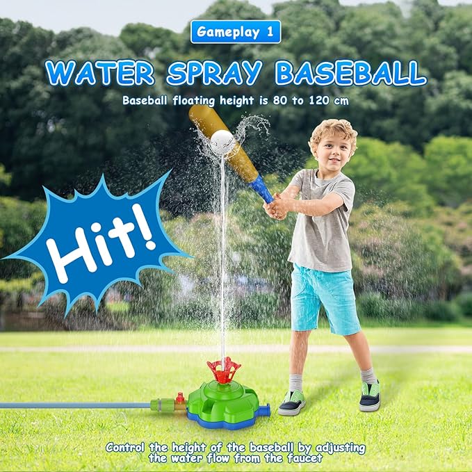 4-in-1 Sprinkler Toys for Kids, Water Outdoor Baseball Rocket Launcher Toy with Water Sprinkler Baseball Toy, Outdoor Sprinkler for Summer Backyard Lawn Pool Party for Kids Ages 3-8 (Green)