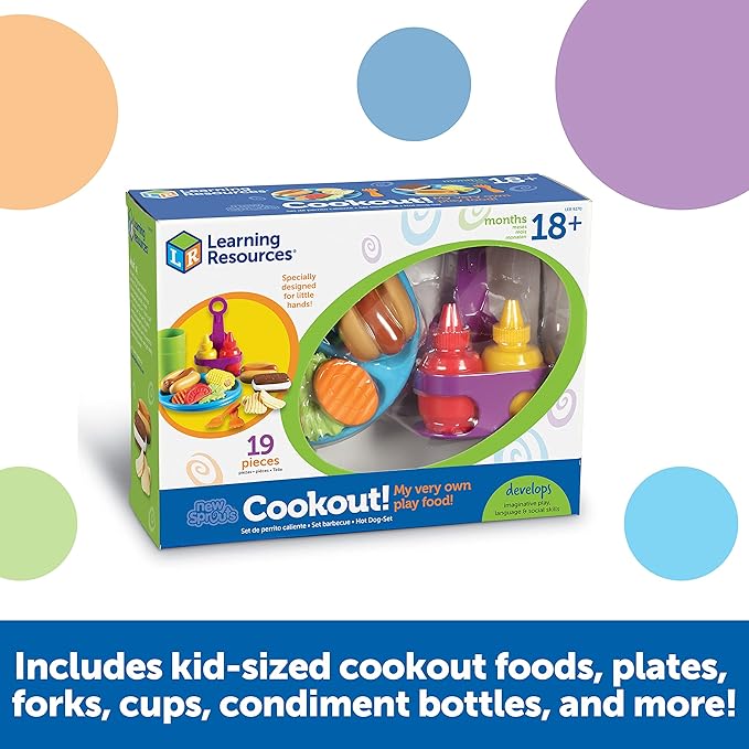 Learning Resources New Sprouts Cookout! ,19 Pieces, Ages 18+ Months, Barbecue Set, Pretend Play Food for Toddlers