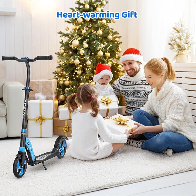 TONBUX Kick Scooter for Ages 6+, Dual Suspension Kids Scooter with Lightweight Aluminum Frame, Adjustable Handlebar Scooters for Kids, Teens and Adults