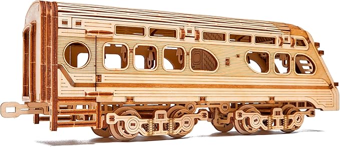 Wood Trick Atlantic Express Train 3D Wooden Puzzles for Adults and Kids to Build - 26.7x4 in - Rides up to 9 ft - Mechanical Locomotive Model Kit for Adults and Kids