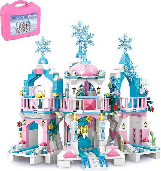 Friends Frozen Castle Building Kit Princess Magical Ice Palace Creative Toy Set for Girls 6-12, Best Learning and Roleplay STEM Construction Toy Gifts with Storage Box for Kids (522 Pieces)