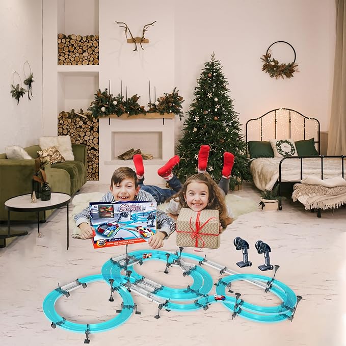 Slot Car Race Track Sets Electric Remote Control Car for Kids Rechargable Electric Racing Game with Hand Controllers Circular Overpass Track Birthday Toys for Boys Kids 6 7 8-12