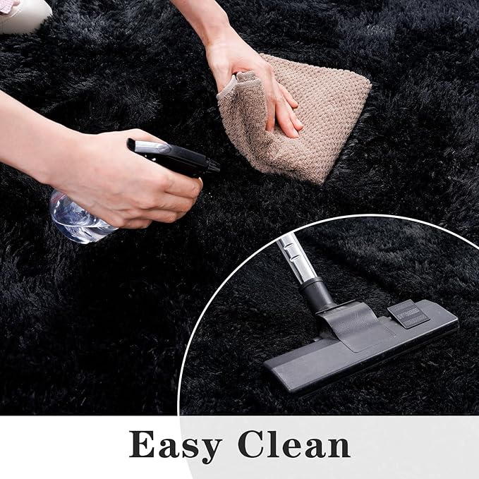 Super Fluffy Throw Rug for Bedroom, Modern Shag Black Area Rugs, Soft and Cozy Plush Small Carpet for Kids,Girls Boys and Teens Decorations for Living Room Dorm Nursery Classroom, 2x4 Feet