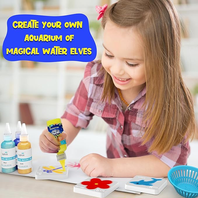 Kiditos Magic Water Elf Toy Kit, Aqua Fairy Water Gel Kit-16 Magic Gels & 12 Molds–Make Your Own Water Pets & Squishy Toys–Fun Summer DIY Craft Kit, Birthday Gifts & Party Favors for Kids Ages 3+