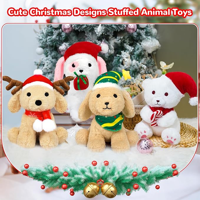 Dog Plush Elk Stuffed Animal Toy, Soft Christmas Plushie Pillow, Cute Puppy Plush Doll Toy for Kids Boys Girls Kawaii Christmas Decor (Elk-Teddy)