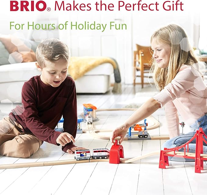 BRIO My First Railway Beginner Pack - 18-Piece FSC-Certified Wood Train Set - Compatible with All BRIO Sets - Includes Rainbow Bridge & Rattle Wagon - Safe Play - Toddlers Ages 18 Months & Older