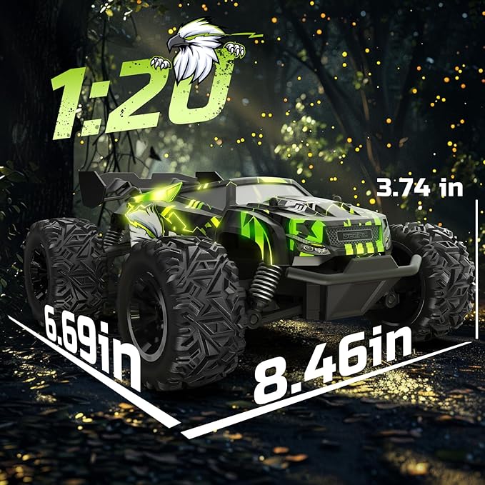 DEERC RC Cars Remote Control Car for Boys Age 8-12, Glowing Eagle RC Truck W/ 2 Rechargeable Batteries for 40 Min Play, 2.4Ghz All Terrain Off-Road Monster Truck Toys for Kids Birthday Xmas Gift