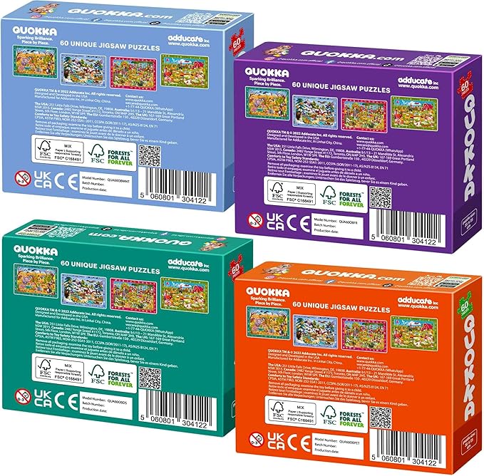 QUOKKA Puzzles for Kids Ages 4-6 - Toddler Puzzles Ages 3-5 - 4-Pack 60 Piece Search and Find Animals Jigsaw Puzzle 6-8 - Learning Toys for 3 Year Old Boys and Girls - Educational Games Gift