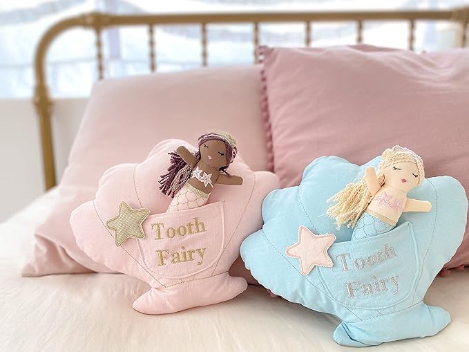 MON AMI Mimi The Mermaid Tooth Fairy Pillow & Doll Set – 13” Plush Stuffed Doll with Pocket, Tooth Fairy Pillow Gift for Girls/Boys