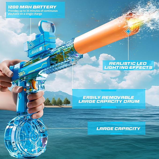 Electric Water Guns for Kids Ages 4-8: Automatic Squirt Gun 32FT Long-Range Large Capacity Water Gun Ideal for Pool Party Beach and Backyard Battles Summer Outdoor Water Toy for Kids 8-12, Blue