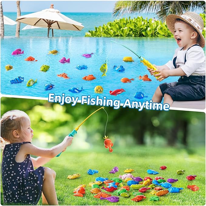 Magnet Fishing Toys Game for Kids 3 4 5 6 7 8 Years Old - Pool Toys, Bath Toys for Toddlers, Pole Rod Net, Floating Fish Toys, Outdoor Party Toys for Boys Girls Kids Age 3-8 8-12 Year Old