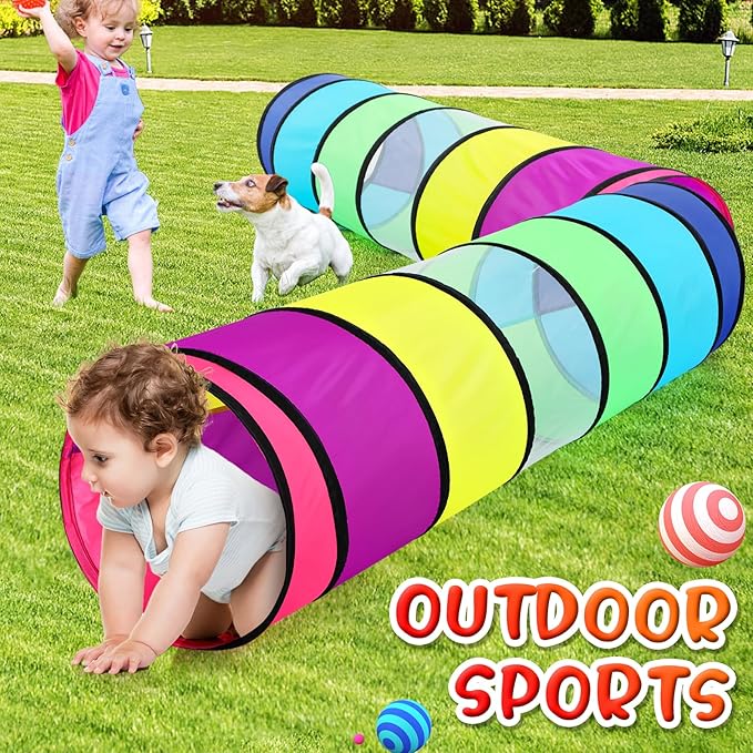Kids Play Tunnel for Toddlers, Colorful Pop Up Crawl Through Tunnel Play Tent for Baby or Dog Cat Pet with Breathable Mesh, Collapsible Gift for Boy Girl Game Indoor Outdoor Toy