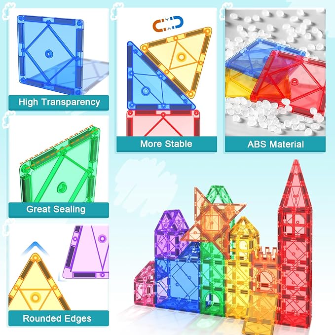 Magnetic Tiles with 2 Cars Kids Gifts Boys Toys for 3 Year Old Boys Educational Toys for Toddlers Kids Age 3-5 4-8 Car Train Building Toys