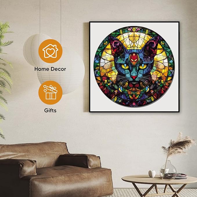 Wooden Puzzles for Adults, Glass Cat Jigsaw Puzzles 500 Pieces, 16.5x16.5in, Unique Shaped Cool Reptile Animal Wood Adult Puzzle, Best Gifts for Adults and Kids Family Game