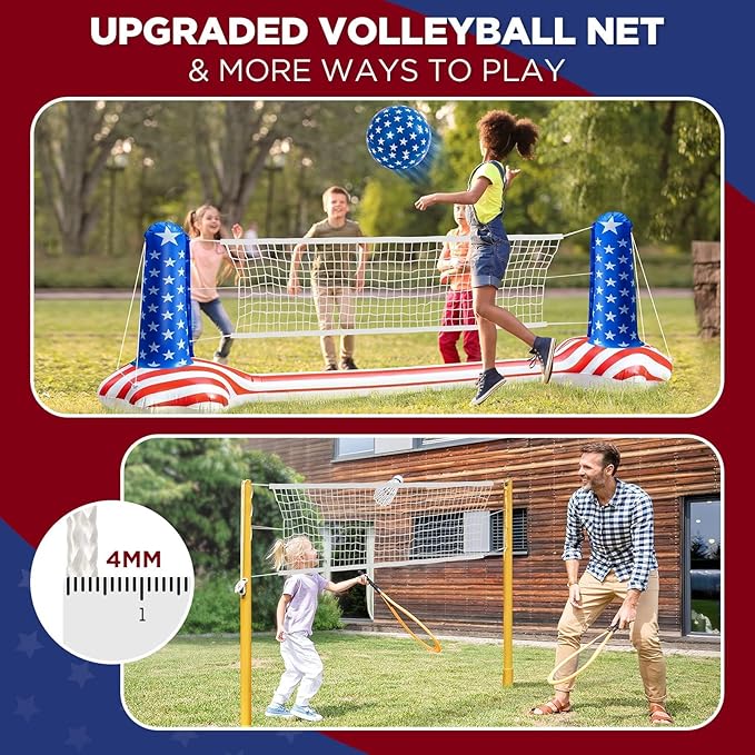 10.4' Larger Pool Volleyball Set - 2024 NEW Inground Pool Volleyball Net & Basketball Hoop, Inflatable Water Games for Adults and Family, Pool Floating Toys for Kids 8-12 | Teens Summer Floaties