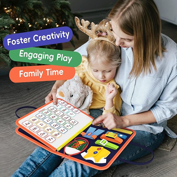 Freebear Busy Board Toddler Travel Toys Sensory Toys for Toddlers 1 2 3 4, Montessori Learning Toys for Toddlers Activities Board, Educational Toys for 3 4 Year Old Boys Girls Gift, Classy