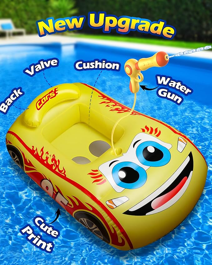 HopeRock Kids Pool Float with Water Gun,Inflatable Ride-on Swimming Pool Toy for Boys Aged 3-8 Years, Toddlers Pool Float Perfect for Summer Fun-Pool Float Kids, Ride-on Swimming Pool Toys(Yellow)