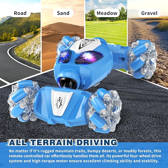 Gesture Sensing Stunt RC Car, 6 Year Old Boy Birthday Gift, Remote Control Car Toys for Ages 8-12 4-7, Type-C Charging, Modular Battery, Cool Stuff for Boys, Ideal for 10 Year Old Boy Gifts (Blue)