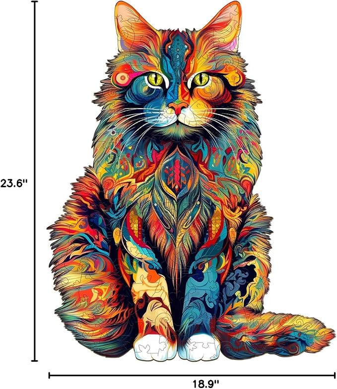 Wooden Puzzles for Adults, Maine Coon Cat (XL-620pcs) Wooden Jigsaw Puzzles, Unique Shaped Animal Wood Puzzles Adult and Kid Birthday Gifts Family Games 23.6 * 18.9in