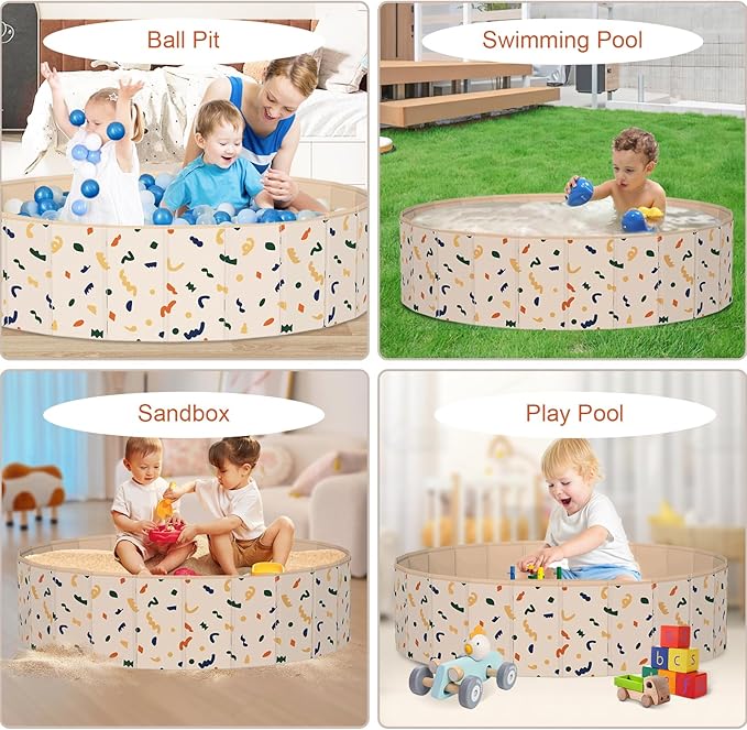 Ball Pits for Toddlers, 47" x 12" Foldable Kiddie Pool Dog Ball Pits Collapsible Baby Pool Dog Swimming Pool Portable Sandbox Kid Pool Indoor and Outdoor Game Without Balls