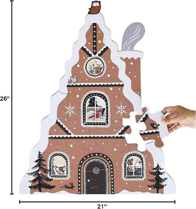 Gingerbread House Floor Puzzle, 24 Large Pieces, Winter Holiday Animals, Traditional Decoration, Learning Activity Toy, Brain Games, Train Motor Skills, Puzzles for Preschool, Toddler, Children, Kids