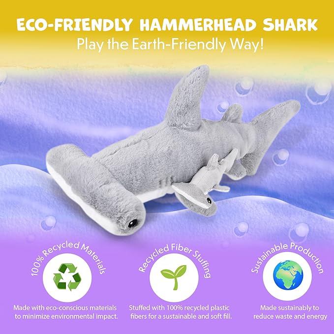 Mom and Baby Stuffed Animals for Boys & Girls, Safari Baby Shower Decorations, Nursery Decor, Zoo Animal for Toddlers, Quality Realistic Toy for Kids, Cute, Soft, Huggable, Squeezable (20" Hammerhead)