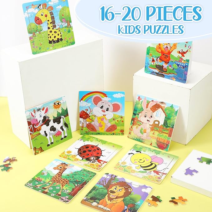 25 Pack Kids Toddler Puzzles Ages 2-4 Wooden Kids Puzzles for Toddlers 16/20 Pieces Wooden Jigsaw Puzzles for Kids 2 3 4 5 Year Old Preschool Puzzles Toy Gift