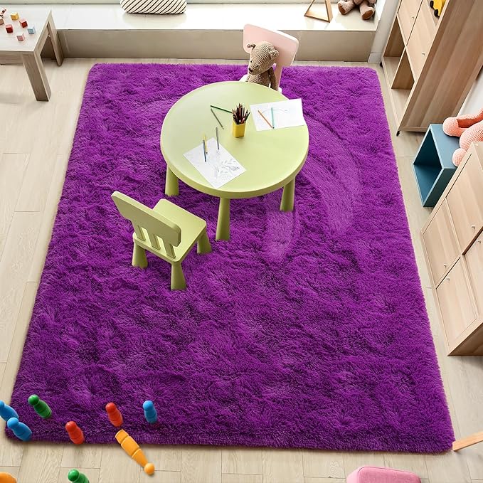 Amearea Premium Soft Area Rug 4x5.3 Feet, Purple Rugs for Living Room, Fluffy Carpet for Bedroom Nursery Playroom Teen Home Decor, Comfortable Indoor Furry Dorm Carpets, Volet Purple