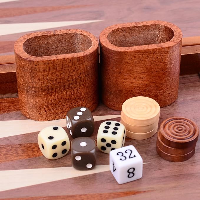Wooden Inlaid Backgammon Set, Classic Strategy Board Game Case 15.7" Large Size, Backgammon with Checkers Pieces for Adults and for Children