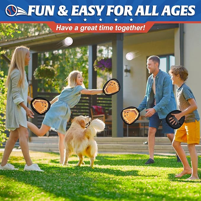 4 Pack Catch Ball Game Set, Outdoor Games for Kids Ages 4-8-12, Kid Baseball Training Glove, Summer Outdoor Toys Pool Beach Backyard Lawn Games for Toddlers Kids Family, Fun Ideal Gifts